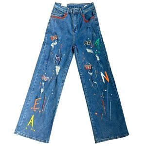 MÁS FASHION Embellished Wide Leg Jeans Size M